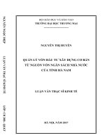 luận văn thạc sĩ quản lý vốn đầu tư xây dựng cơ bản từ nguồn vốn ngân sách nhà nước của tỉnh hà nam 