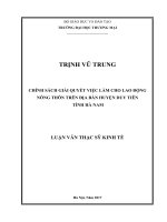 luận văn thạc sĩ chính sách giải quyết việc làm cho lao động nông thôn trên địa bàn huyện duy tiên, tỉnh hà nam 