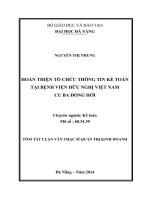 Tóm tắt Luận văn Thạc sĩ Quản trị kinh doanh: Hoàn thiện tổ chức thông tin kế toán tại Bệnh Viện Hữu Nghị Việt Nam Cu Ba Đồng Hới