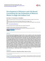 Development of Moisture and Ash Based Correlation for the Estimation of Mineral Matter in High Ash Indian Coal