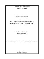 Tóm tắt Luận văn Thạc sĩ Quản trị kinh doanh: Hoàn thiện công tác kế toán tại Bệnh viện đa khoa tỉnh Đắk Lắk