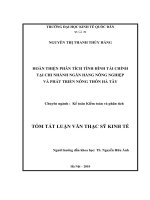 Tóm tắt Luận văn Thạc sĩ Kế toán: Hoàn thiện phân tích tình hình tài chính tại chi nhánh Ngân hàng nông nghiệp và Phát triển Nông thôn Hà Tây