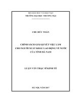 luận văn thạc sĩ chính sách giải quyết việc làm cho người xuất khẩu lao động về nước của tỉnh hà nam 