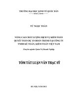 Tóm tắt Luận văn Thạc sĩ Kế toán: Nâng cao chất lượng dịch vụ Kiểm toán QTDAHT của Công ty TNHH Kế toán, Kiểm toán Việt Nam