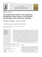 Spectrophotometric methods for the simultaneous determination of binary mixture of metronidazole and diloxanide furoate without prior separation