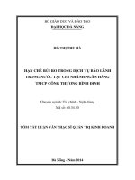 Tóm tắt Luận văn Thạc sĩ Quản trị kinh doanh: Hạn chế rủi ro trong dịch vụ bảo lãnh trong nước tại Chi nhánh Ngân hàng TMCP Công thương Bình Định