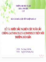 Báo cáo khóa luận tốt nghiệp: Bước đầu nghiên cứu nuôi cấy chủng Lactobacillus acidophilus trên môi trường bán rắn