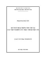luận văn thạc sĩ kế toán hoạt động thu, chi tại các viện nghiên cứu trực thuộc bộ y tế 