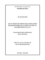 Tóm tắt Luận văn Thạc sĩ Quản trị kinh doanh: Quản trị rủi ro trong hoạt động kinh doanh bảo hiểm xe cơ giới tại công ty bảo hiểm PJICO Gia Lai