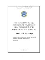 Tóm tắt Khóa luận tốt nghiệp khoa Thư viện - Thông tin: Nhu cầu sử dụng tài liệu chuyên ngành của sinh viên khoa Thư viện – Thông tin trường Đại học Văn hóa Hà Nội