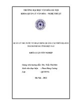 Tóm tắt Khóa luận tốt nghiệp khoa Quản lý văn hóa nghệ thuật: Quản lý nhà nước về hoạt động quảng cáo trên địa bàn thành phố Hà Tĩnh hiện nay
