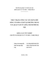 Tóm tắt Khóa luận tốt nghiệp ngành Quản lý văn hóa: Thực trạng công tác xây dựng đời sống văn hóa cơ sở tại phường Trung Văn, quận Nam Từ Liêm, thành phố Hà Nội