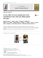 In vitro effect of seven essential oils on the reproduction of the cattle tick Rhipicephalus microplus