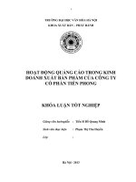 Tóm tắt Khóa luận tốt nghiệp khoa Xuất bản - Phát hành: Hoạt động quảng cáo trong kinh doanh xuất bản phẩm của Công ty cổ phần Tiền Phong