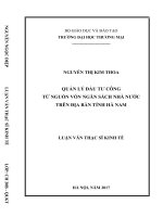 luận văn thạc sĩ quản lý đầu tư công từ nguồn vốn ngân sách nhà nước trên địa bàn tỉnh hà nam 