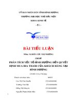 Tiểu luận môn Nghiên cứu thị trường: Phân tích các yếu tố ảnh hưởng đến quyết định mua bia Tiger của khách hàng tại Bình Dương