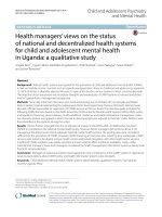 Health managers’ views on the status of national and decentralized health systems for child and adolescent mental health in Uganda: A qualitative study