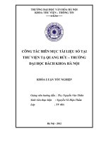 Tóm tắt Khóa luận tốt nghiệp khoa Thư viện - Thông tin: Công tác biên mục tài liệu số tại thư viện Tạ Quang Bửu – Trường Đại học Bách khoa Hà Nội