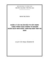 luận văn thạc sĩ quản lý các dự án đầu tư xây dựng công trình giao thông từ nguồn ngân sách nhà nước trên địa bàn tỉnh hà nam 