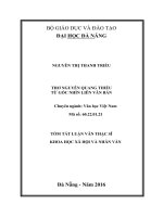 Tóm tắt Luận văn Thạc sĩ Khoa học xã hội và nhân văn: Thơ Nguyễn Quang Thiều từ góc nhìn liên văn bản