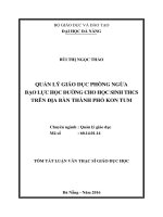 Tóm tắt Luận văn Thạc sĩ Quản lý giáo dục: Quản lý giáo dục phòng ngừa bạo lực học đường cho học sinh THCS trên địa bàn thành phố Kon Tum