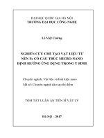 Tóm tắt Luận án Tiến sĩ Vật lý: Nghiên cứu chế tạo vật liệu từ nền Fe có cấu trúc micro - nano định hướng ứng dụng trong y sinh