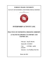 Internship activity log: Practice of exporting freezing shrimps at Hanoi seaproducts import and export JSC