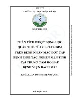 Khóa luận tốt nghiệp Dược sĩ: Phân tích dược động học quần thể của ceftazidim trên bệnh nhân mắc đợt cấp bệnh phổi tắc nghẽn mạn tính tại Trung tâm Hô hấp - Bệnh viện Bạch Mai