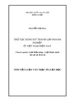 Tóm tắt luận văn Thạc sĩ Luật học: Thủ tục đăng ký thành lập doanh nghiệp ở Việt Nam hiện nay
