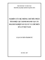 Luận án tiến sĩ Kinh tế: Nghiên cứu hệ thống chỉ tiêu phân tích hiệu quả kinh doanh tại các doanh nghiệp sản xuất và chế biến sữa ở Việt Nam
