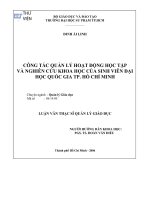 Luận văn Thạc sĩ Giáo dục học: Công tác quản lý hoạt động học tập và nghiên cứu khoa học của sinh viên Đại học Quốc gia TP. Hồ Chí Minh