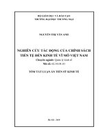 Tóm tắt Luận án tiến sĩ Kinh tế: Nghiên cứu tác động của chính sách tiền tệ đến kinh tế vĩ mô Việt Nam