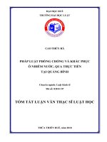 Tóm tắt Luận văn Thạc sĩ Luật học: Pháp luật phòng chống và khắc phục ô nhiễm nước, qua thực tiễn tại Quảng Bình