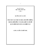 Luận án Tiến sĩ Triết học: Phát huy giá trị văn hóa truyền thống trong đời sống văn hóa đơn vị cơ sở Quân đội nhân dân Lào hiện nay