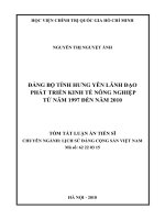 Tóm tắt Luận án tiến sĩ Lịch sử: Đảng bộ tỉnh Hưng Yên lãnh đạo phát triển kinh tế nông nghiệp từ năm 1997 đến năm 2010