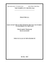Tóm tắt Luận án Tiến sĩ Kinh tế: Rào cản kỹ thuật đối với hàng dệt may xuất khẩu và giải pháp của Việt Nam