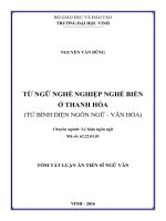 Tóm tắt Luận án Tiến sĩ Ngữ văn: Từ ngữ nghề nghiệp nghề biển ở Thanh Hóa (Từ bình diện ngôn ngữ -  văn hóa)