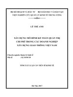 Tóm tắt Luận án Tiến sĩ Kinh tế: Xây dựng mô hình kế toán quản trị chi phí trong các doanh nghiệp xây dựng giao thông Việt Nam