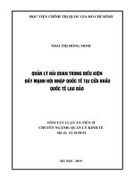 Tóm tắt Luận án tiến sĩ Kinh tế: Quản lý hải quan trong điều kiện đẩy mạnh hội nhập quốc tế tại Cửa khẩu quốc tế Lao Bảo