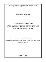 Tóm tắt Luận án tiến sĩ Lịch sử: Đảng bộ tỉnh Vĩnh Long lãnh đạo phát triển nguồn nhân lực từ năm 2000 đến năm 2015