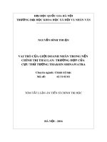 Tóm tắt Luận án Tiến sĩ Chính trị học: Vai trò của giới doanh nhân trong nền chính trị Thái Lan trường hợp của cựu thủ tướng Thaksin Shinawatra