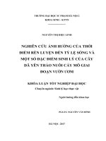 Nghiên cứu ảnh hưởng của thời điểm rèn luyện đến tỉ lệ sống và một số đặc điểm sinh lí của cây dã yên thảo nuôi cấy mô giai đoạn vườn ươm (2017) 