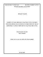 Tóm tắt Luận án tiến sĩ Lâm nghiệp: Nghiên cứu đặc điểm đất ngập mặn vùng ven biển tỉnh Thái Bình làm cơ sở đề xuất biện pháp kỹ thuật khôi phục và phát triển rừng ngập mặn bền vững
