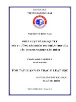 Tóm tắt Luận văn thạc sĩ Luật học: Pháp luật về giải quyết bồi thường bảo hiểm phi nhân thọ của các Doanh nghiệp Bảo hiểm