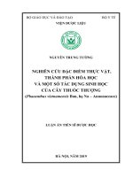 Luận án tiến sĩ Dược học: Nghiên cứu đặc điểm thực vật, thành phần hóa học và một số tác dụng sinh học của cây thuốc Thượng (Phaeanthus vietnamensis Ban, Họ NaAnnonaceae)
