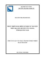 Tóm tắt luận văn Thạc sĩ Kinh tế phát triển: Phát triển bảo hiểm xã hội tự nguyện trên địa bàn huyện Tây Giang, tỉnh Quảng Nam