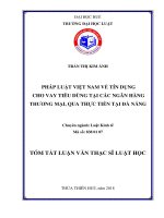Tóm tắt Luận văn thạc sĩ Luật học: Pháp luật Việt Nam về tín dụng cho vay tiêu dùng tại các Ngân hàng Thương mại, qua thực tiễn tại Đà Nẵng