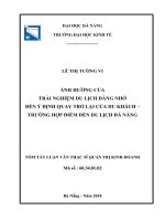 Tóm tắt luận văn Thạc sĩ Kế toán: Ảnh hưởng của trải nghiệm du lịch đáng nhớ đến ý định quay trở lại của du khách – Trường hợp điểm đến du lịch Đà Nẵng