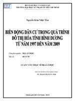 Luận văn Thạc sĩ Địa lý học: Biến động dân cư trong quá trình đô thị hóa tỉnh Bình Dương từ năm 1997 đến năm 2009