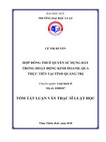 Tóm tắt Luận văn Thạc sĩ Luật học: Hợp đồng thuê quyền sử dụng đất trong hoạt động kinh doanh, qua thực tiễn tại tỉnh Quảng Trị